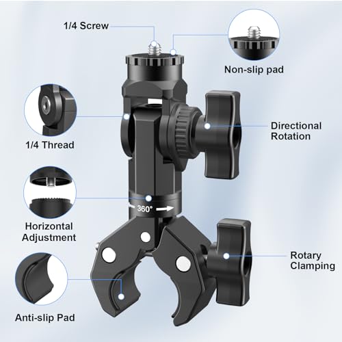 Super Clamp Mount with Magic Arm for Motorcycle & Bike, Heavy Duty Camera Clamp for GoPro 13/12/11/10/9, Compatible with Insta360 X5 X4 X3, for DJI Osmo Action Camera - YD055