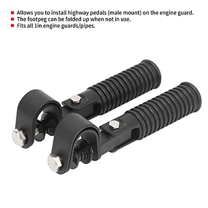 Motorcycle Foot Peg, Pair of Universal Motorcycle Highway Bar Footpegs Clamp Mount Footrest Pedals for 25mm 1in Engine Crash Bar Guard (Black)