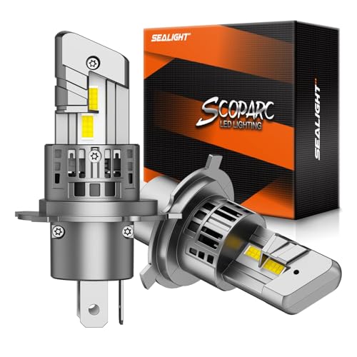 SEALIGHT H4/9003/HB2 LED Bulbs, 50000LM 900% Super Brighter, 1:1 Size, 6500K Cool White, 60000Hrs Long Service Life with Cooling Fan, Plug and Play, Pack of 2 - size: H4/9003