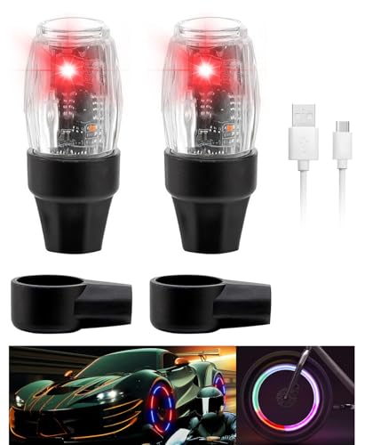 2 PCS Tire Valve Light Colorful LED Car Wheel Lights Waterproof Flash Lantern Tire Valve Stem Cap Lamp Automotive Decoration Accessories for SUV Truck Motorcycle Bike Bicycle (2 Red) - color: 2 Red