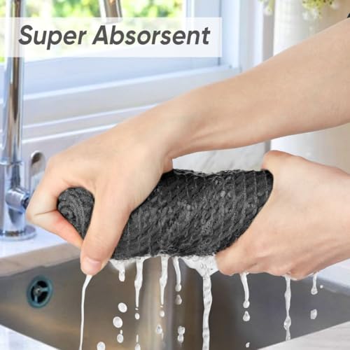 HOMEXCEL Waffle Weave Microfiber Towel, 10 Pack Lint Free Cleaning Rags, 12 x 12 Inches Barista Towels, Reusable Microfiber Cleaning Cloth for Household, Kitchen, Glass and Window, Grey - color: Grey