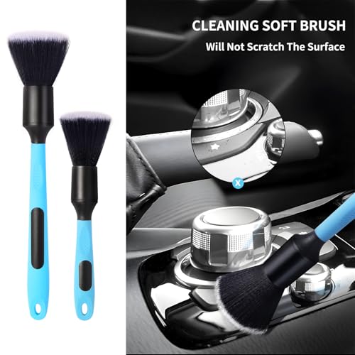 Car Detailing Brush Set, Soft Boar Hair Auto Detail Brush Kit for Automotive Elegant Surface Interior Exterior Dashboard Emblems Panels Engine Bay Wheels Air Vent Seat Leather | Replaceable brush head