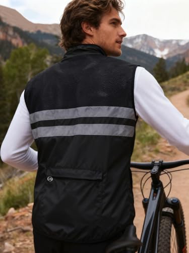 WOSAWE Men's High Visibility Cycling Wind Jacket Water Resistance Reflective Windbreaker - color: Black Vest 205, size: XX-Large