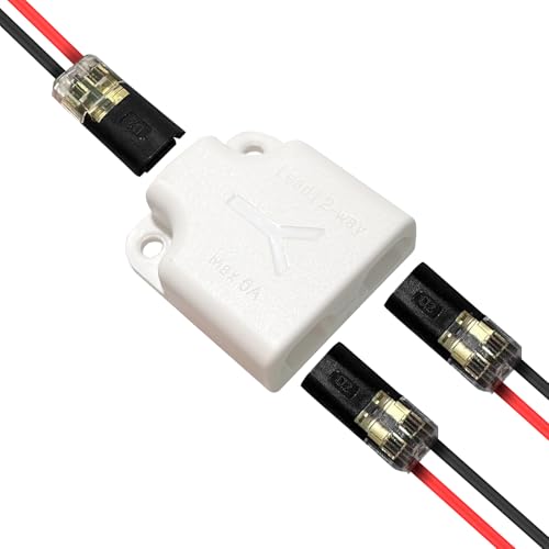 2 Pin LED Quick Connector with 1 to 2 Splitter Kit - Includes 3X Straight Connectors & 1x Branch Connector, 18-22AWG (0.35-0.75mm²), Solderless Tap Splice for LED Strip Lights- 1 Lead 2 Way - color: White-1 to 2 Splitter Kit