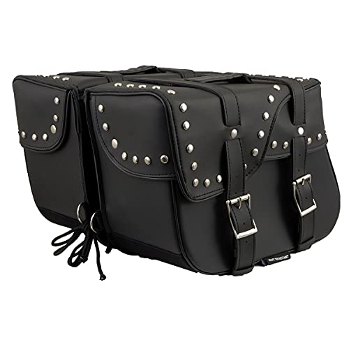 Milwaukee Leather Studded Throw-Over Motorcycle Saddlebags – Synthetic Leather – Universal Fit – Zip-Off - Large - color: SH645ZB-BLACK, size: Large