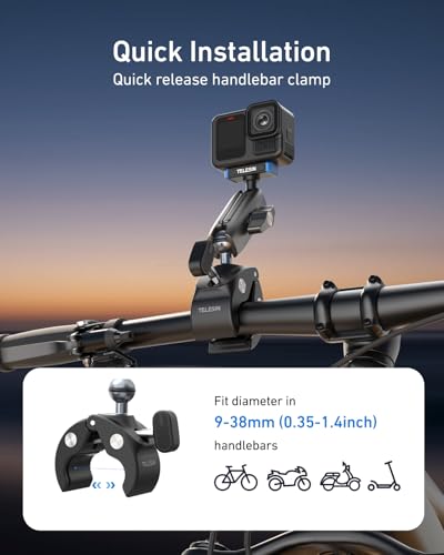 TELESIN Super Clamp Mount | Bike Handlebar Mount for Hero 13 | Power Suction Magnetic Design | 360° Rotation Ball Head | Fits 9-38mm Handlebar for Bike/Bicycle/Motorcycle