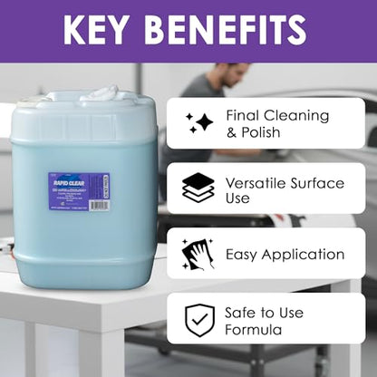 Rapid Clear Polish 640 oz | Final Cleaning and Polish for Vinyl Films, Wraps, Plexiglass, Glass, and Polycarbonates | Helps Prevent Water Spotting for Graphics Installation - size: 5 Gallon (640 Ounce)