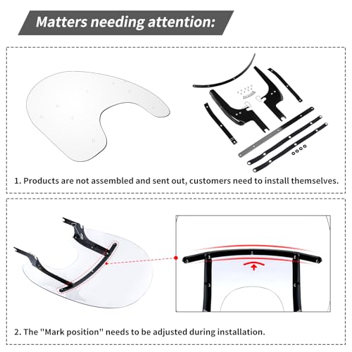 20" Clear Detachable Quick Release Windshield W/Black Brackets For Harley Road King 1994-2023