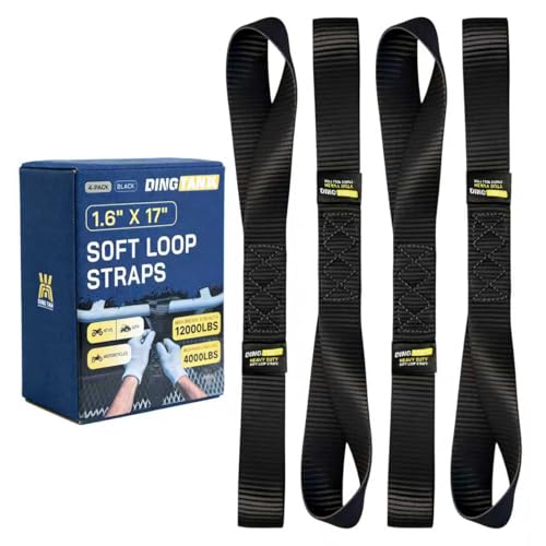 Soft Loop Tie Down Straps - 1.6'' x 17'' (4 Pack), 10000 Lbs Breaking Strength, Heavy Duty with Soft Loop Ends for Securing ATV, UTV, Motorcycles, Scooters, Dirt Bikes, Lawn Garden Equipment - color: Black