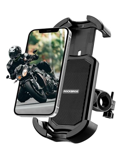 ROCKBROS Bike Phone Holder - Motorcycle Phone Mount with Security Lock, Shockproof Bicycle Phone Mount, Adjustable for 4.7'-6.8' Phones - color: Handlebar Mount Black