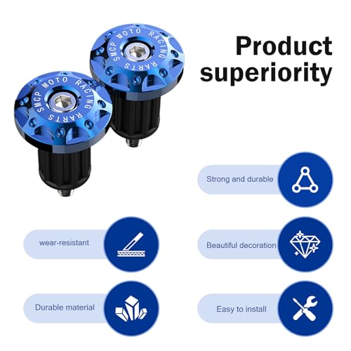 2 PCS Motorcycle Bar End Plug, Aluminum Alloy Handlebar Grip End Caps for Electric Car Scooters, Off-Road Motorcycles (Blue) - color: Blue