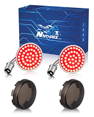 NTHREEAUTO 1157 Turn Signals with Smoked Lens Cover, Full LED Light Up 2 Inch Bullet Rear Brake Running Light Compatible with Harley Softail Dyna Sportster Fatboy Street Glide Road King - color: Red (Full Led Lights Up)