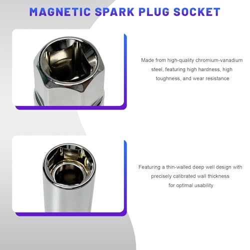 14mm Magnetic Spark Plug Socket, 3/8 Inch Drive Thin Wall Spark Plug Removal Tool, Heavy Duty 6-Point Sparks Plugs Socket for Sedan SUV Motorcycle, Car Accessories - color: 14mm