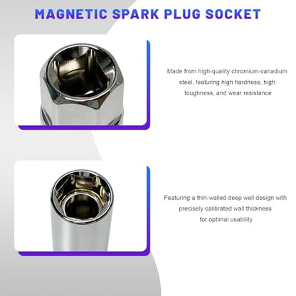 9/16 Inch Magnetic Spark Plug Socket, 3/8 Inch Drive Thin Wall Spark Plug Removal Tool, Heavy Duty 6-Point Sparks Plugs Socket for Sedan SUV Motorcycle, Car Accessories - color: 9/16 inch