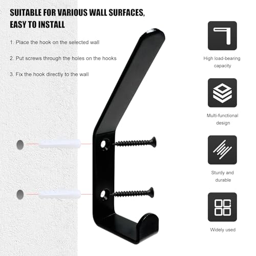 4PCS Motorcycle Helmet Holder Hook, Wall Mounted Motorbike Jacket Display Rack with Mounting Screws, Heavy Duty Metal C Style Double-Hook Rack for Helmets Clothes Bags