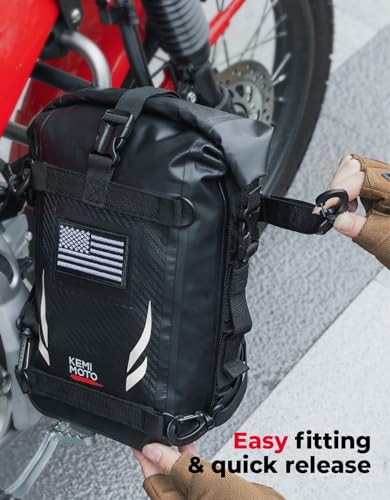 KEMIMOTO PVC Waterproof Motorcycle Adventure Crash Bar Frame Bags 6.5L Tail Bag Side Bag Sissy Bar Back Seat Saddle Bag Universal Fit for Dirt Bike Adventure Sprot Dual Sport Bike Moto Enduro ATV - color: Grey