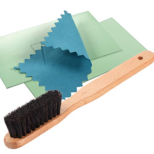 YoungJoy 3 Pcs Horsehair Brush Detailing Set - Cleaning Brushes Silver Care Kit with Cloth (Set A) - color: Set a