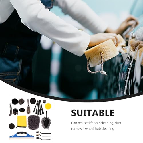 23 Pcs Car Detailing Brush Set with Wheel Hub Cleaner and Car Interior Duster, Multi-Function Auto Cleaning Kit for Tires, Wheels, and Motorcycle Chain Maintenance