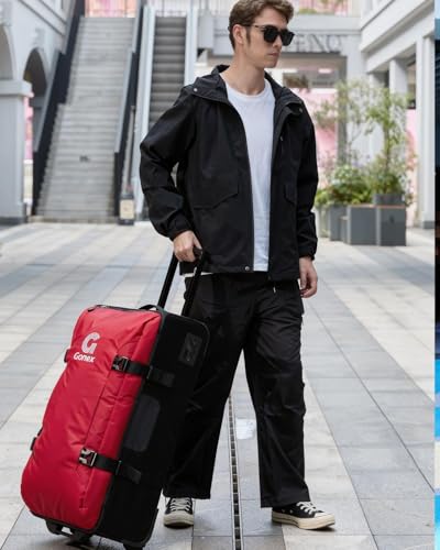 Gonex Rolling Duffle Bag with Wheels, Water-repellent 90L Nylon Large Wheeled Travel Duffel Luggage with TSA Lock & Telescopic Handle 30 inch, Pure Red - color: Pure Red, size: 30 inch
