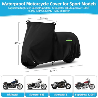 Motorcycle Cover Waterproof for Nightster/Nightster Special/Sportster S/Sporster 883/SuperLow, Heavy Duty Sun UV Rain Dust All Weather Protection Motorbike Cover with Soft Cotton Lining & Lock Hole - size: Nightster/Sportster