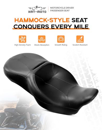 XMT-MOTO Hammock Rider Passenger Seat Fit for Harley Touring and Tri Glide models 2009-2023 Road King Street Glide Road Glide Electra Glide Black - style: Seat For Harley Touring '09-'23