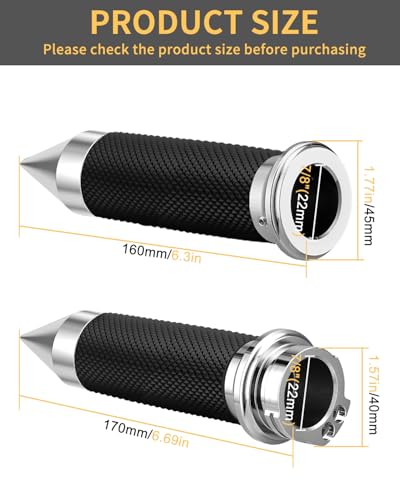 7/8" Motorcycle Hand Grips with Throttle Assist Non-Slip Hand Grip for Harley Yamaha Kawasiki Suzuki Cruisers Motorbikes Choppers Spiked Grips - color: black/Chrome