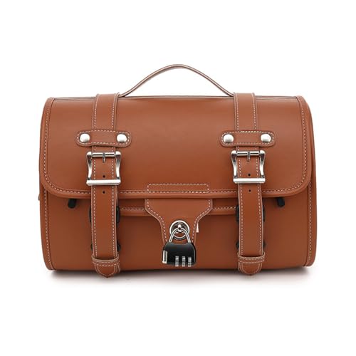 Generic Motorcycle Tail Bag, Waterproof Saddle Bag, Rear Seat Storage Bag, Motorcycle Tail Bag Waterproof Lockable Hard Shell Tail Bag for Scooter Leather (Brown), 13 * 8 * 7inch - color: Brown