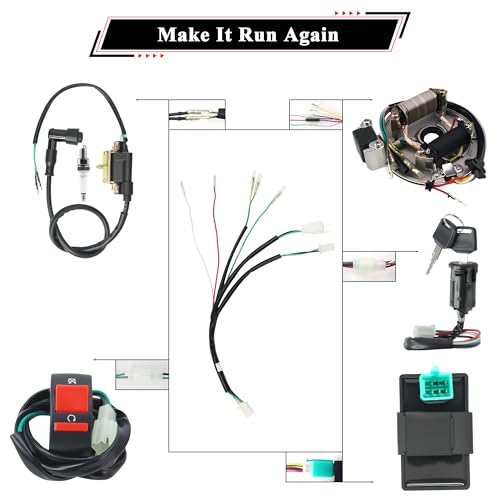 Rebuild Kick Start Dirt Pit Bike Wire Harness Wiring Loom Kit with Ignition Coil CDI 2 Coil Stator White A7TC Spark Plug for 50cc 70cc 90cc110cc 125cc 140cc Lifan Loncin Zongshen YX - color: White