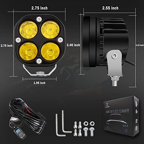 4" Amber Square Pod Lights 2PCS 40W 5050 LED Yellow Spot Lens Beam Off Road Driving Light Fog Light with Strobe Harness for Car Truck Off Road ATV UTV Boat Only Motorbike（12-24V）