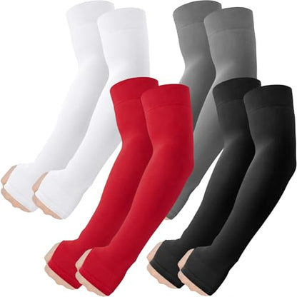 ROXUN Arm Sleeves with Thumb Hole, Cooling UV Sun Protection Compression Tattoo Cover Up for Men/Women - color: 4 Pairs - Black+white+dark Gray+red