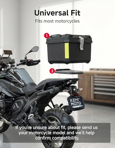 KEMIMOTO Motorcycle Top Case 56L, Motorbike Tail Box Plastic with Leather Lining, Waterproof Detachable Motorcycle Top Box with Lock & Back Cushion - size: 56L
