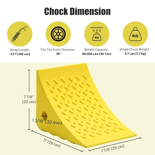 Yescom PU Wheel Chocks for Wheel Under 35" with 5ft Rope, 66,000 lbs Heavy Duty Capacity, Lightweight Car Chocks for Off-Road Car, Full-Size Pickup, Heavy-Duty Trucks - size: for Wheel under 35", 2Pack