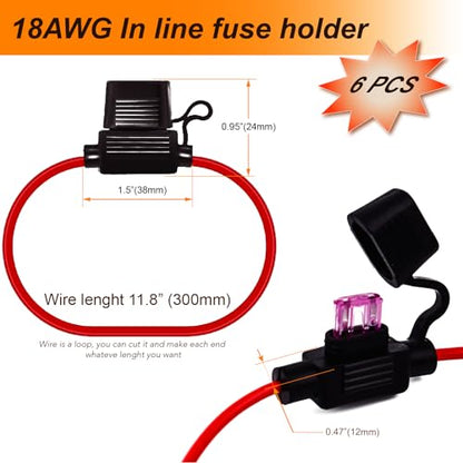 Generic Gaoekoius 18 AWG Waterproof Inline Blade Fuse Holder kits-6pcs 18 Gauge Fuse Holder with 6PCS 3AMP Standard Blade fuses / 12pcs Heat Shrink Butt connectors(6 Sets)