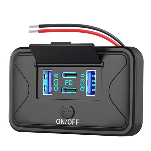 78W 4 Port 12V USB Outlet Wall Mount, Dual 36W PD & Dual 18W QC3.0 Lightweight Surface Mount Charger Socket Panel with Button Switch for Bus RV Truck Marine Golf Cart - color: 1 PACK