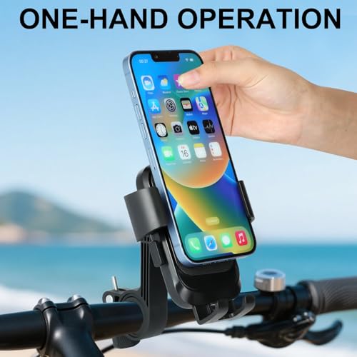 Motorcycle Bike Phone Mount, 1s Auto Lock Shockproof Anti-Shake 360° Rotation, Bicycle Electric Scooter Ebike Handlebar Cell Phone Holder for 4.7''-7.2'' Smartphones