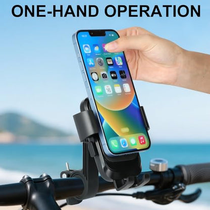 Motorcycle Bike Phone Mount, 1s Auto Lock Shockproof Anti-Shake 360° Rotation, Bicycle Electric Scooter Ebike Handlebar Cell Phone Holder for 4.7''-7.2'' Smartphones