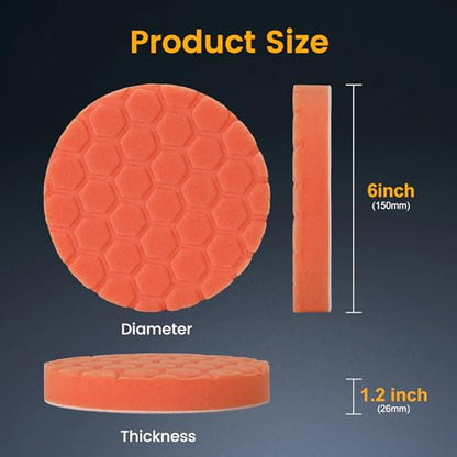 Buffing Polishing Pads 6 Inch - 7Pcs Foam Pad Kit with Hook and Loop for Car Buffer, Compound Cutting Sponge and Wool Polishing Pad Set for Automotive Detailing (6 inch) - size: 6 inch