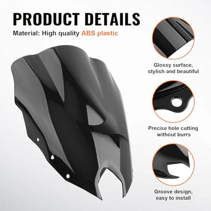 Motorcycle Windshield Windscreen Wind Deflector ABS Plastic 1pc for Yamaha FZ-6R 2009 2010 2011 2012 2013 2014 2015, Black