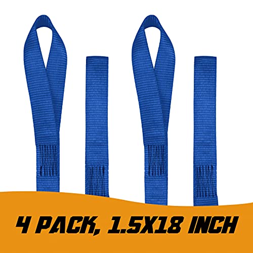 Soft Loop Tie Down Straps - 1.5 x 18 inches, 8800lbs Breaking Strength, Soft Loops for Securing ATV, UTV, Motorcycles, Scooters, Dirt Bikes, Lawn & Garden Equipment, 4 Pack (Blue) - color: Blue