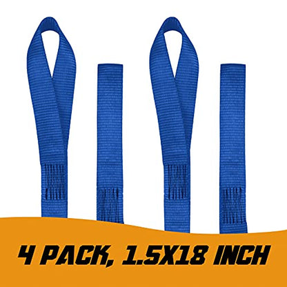 Soft Loop Tie Down Straps - 1.5 x 18 inches, 8800lbs Breaking Strength, Soft Loops for Securing ATV, UTV, Motorcycles, Scooters, Dirt Bikes, Lawn & Garden Equipment, 4 Pack (Blue) - color: Blue