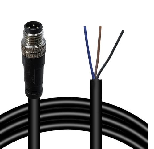M8 3-Pin Male Connector Cable, A-Coded Straight Circular Industrial Molded Cable, IP67 Waterproof Unshielded PVC Wire, 60V 3A AC/DC, AWG24 - size: 1m, style: 3 Pin Male