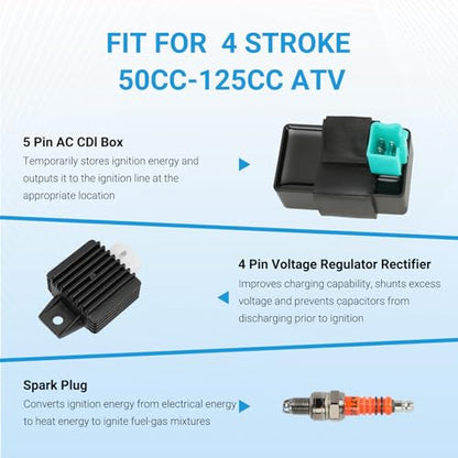 EOPOAYI Electric Wiring Harness Kit Compatible with Taotao Coolster 110cc 125cc Chinese ATV Quad 4 Wheeler 4-Stroke Parts with Starter Solenoid Relay Ignition Coil Voltage Regulator CDI Box Spark Plug