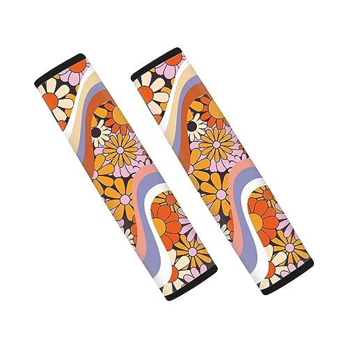 GIFTPUZZ Orange Flower Rainbow Universal Car Seat Belt Pad Cover 2-Pack Soft Car Seatbelt Strap Shoulder Pad Suitable All Car Auto Accessories Decorations - color: Orange Flower Rainbow