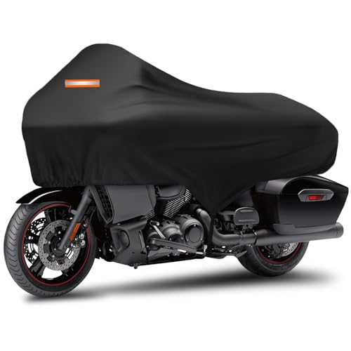 Motorcycle Half Cover with Elastic Hook and Reflective Strip Waterproof Dustproof Sunproof All-Weather Protection Suitable for Touring Models Road King Street Glide Road Glide and More(Black) - color: Black