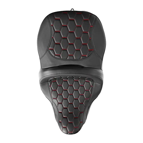 C.C. RIDER Motorcycle 2 Up Rider Driver&Passenger Seat Fit for Harley Touring CVO Road Glide Electra Glide Street Glide Road King 2009-2023 - color: Seat 16#Red Stitching