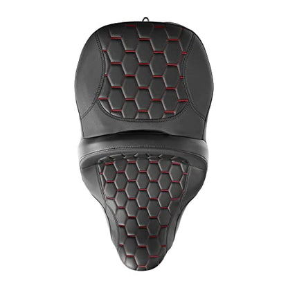 C.C. RIDER Motorcycle 2 Up Rider Driver&Passenger Seat Fit for Harley Touring CVO Road Glide Electra Glide Street Glide Road King 2009-2023 - color: Seat 16#Red Stitching