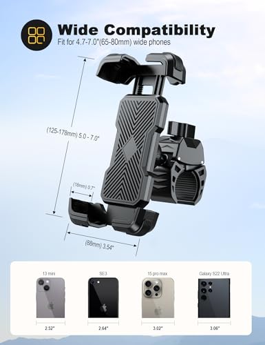 Grefay Bike Phone Holder, Universal Motorcycle Phone Holder with 360 Rotate for 4.7-6.8 Inch Smartphones, Compatible with Road Bike MTB Scooter