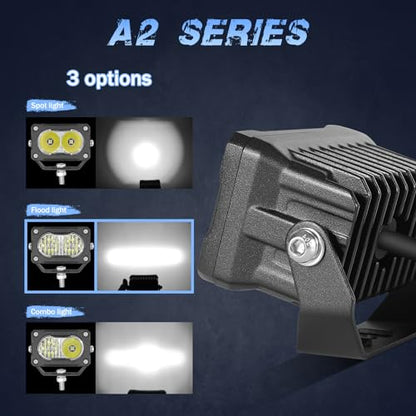 LED Pod Lights, 2Pcs 40W 3 Inch Flood Driving Lights Small LED Off Road Light Pods Ditch Lights backup Light for Truck Motorcycle UTV ATV SUV Boat Dirt Bike Surron - color: White Flood Lights