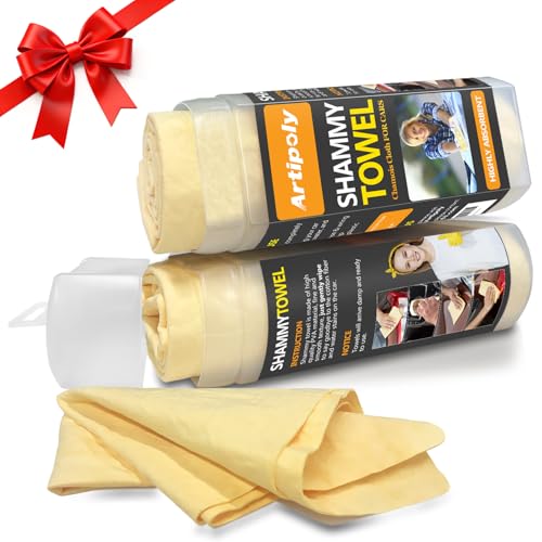 ARTIPOLY Premium Shammy Cloth for Car Drying 2pk (26”x17”)-Super Absorbent Chamois Towel for Car-Reusable Shammy Towel for Car, Bathroom,Pets, Dust Remove, No Spots/Streak/Scratch - color: Yellow, size: 2pk 26"x17"