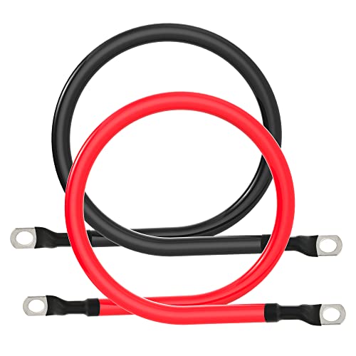 4 AWG Battery Cable 4AWG Gauge Pure Copper Battery Inverter Cables with 3/8 in Lugs Both Ends Power Inverter Wire Set for Automotive Solar Marine Boat RV Car Motorcycle Red and Black (3FT) - size: 3ft
